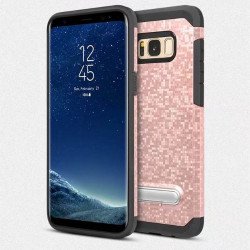 Galaxy Note 8 Pixel Hybrid Kickstand Case with Metal Plate for Car Mount (Rose Gold)